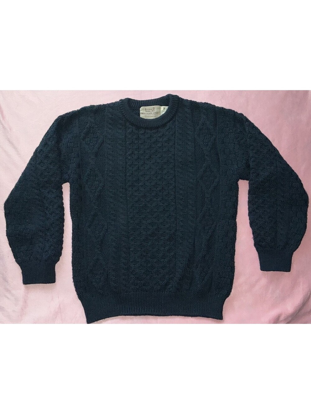 Aran Sweater Market Sweater Men M Blue 100% Wool Cable Knit Ireland Made Rustic
